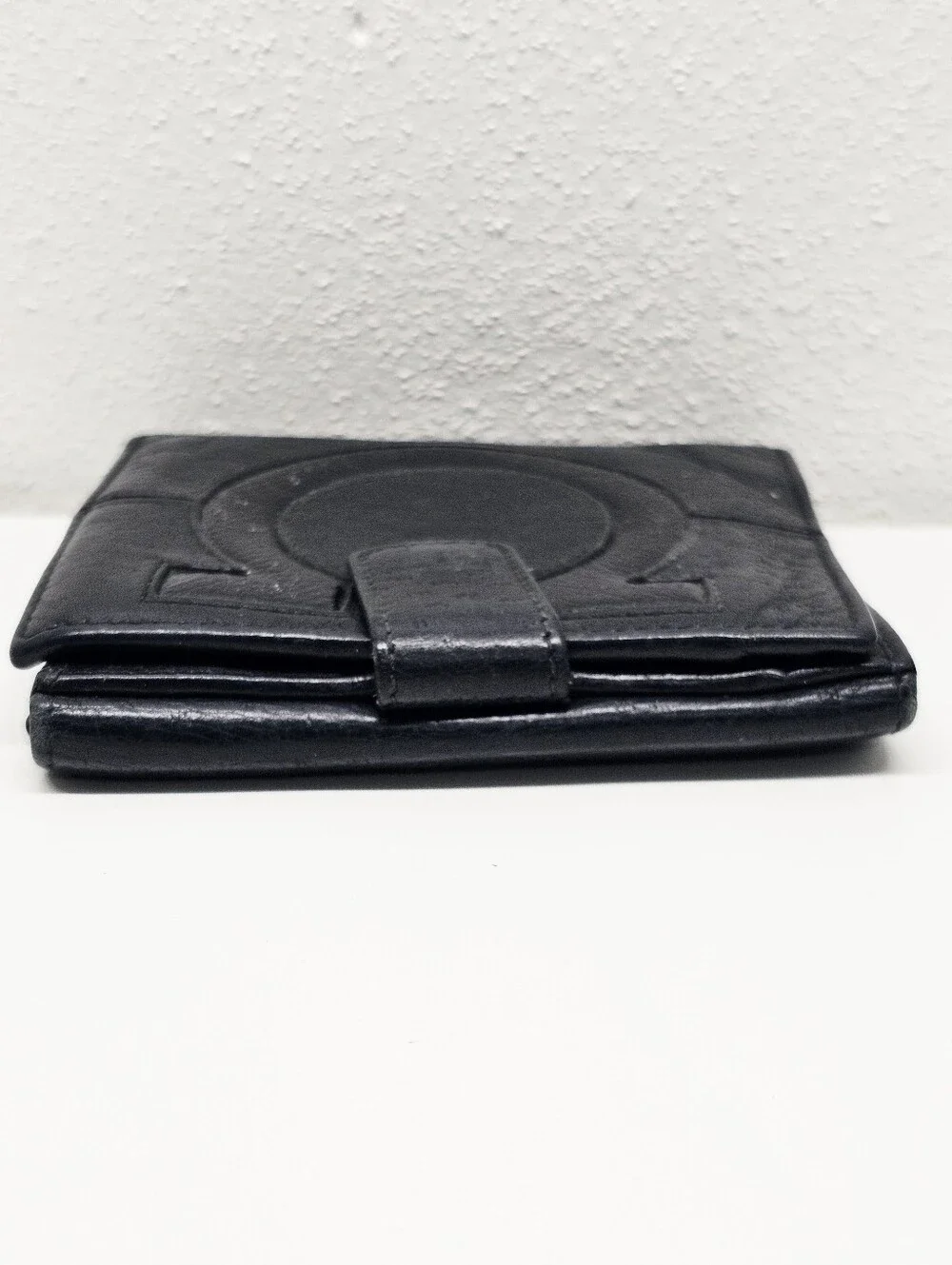 Salvatore Ferragamo Black Gancini Textured Leather Compact Wallet French Bifold
